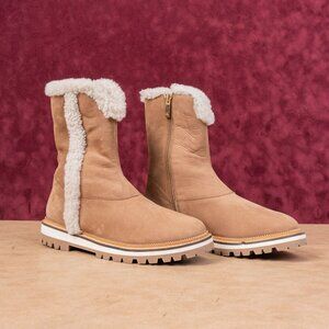 Aquatalia Women Helana Weatherproof Brown Suede Faux Fur Narrow Slim Boots sz 8